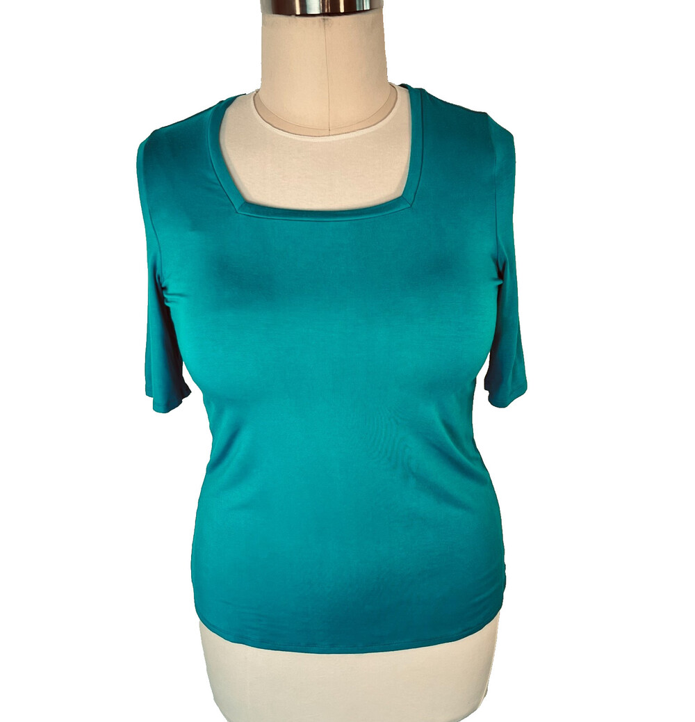Investments - Women's L Tunic Tee Square Neck Teal Stretch Short Sleeve